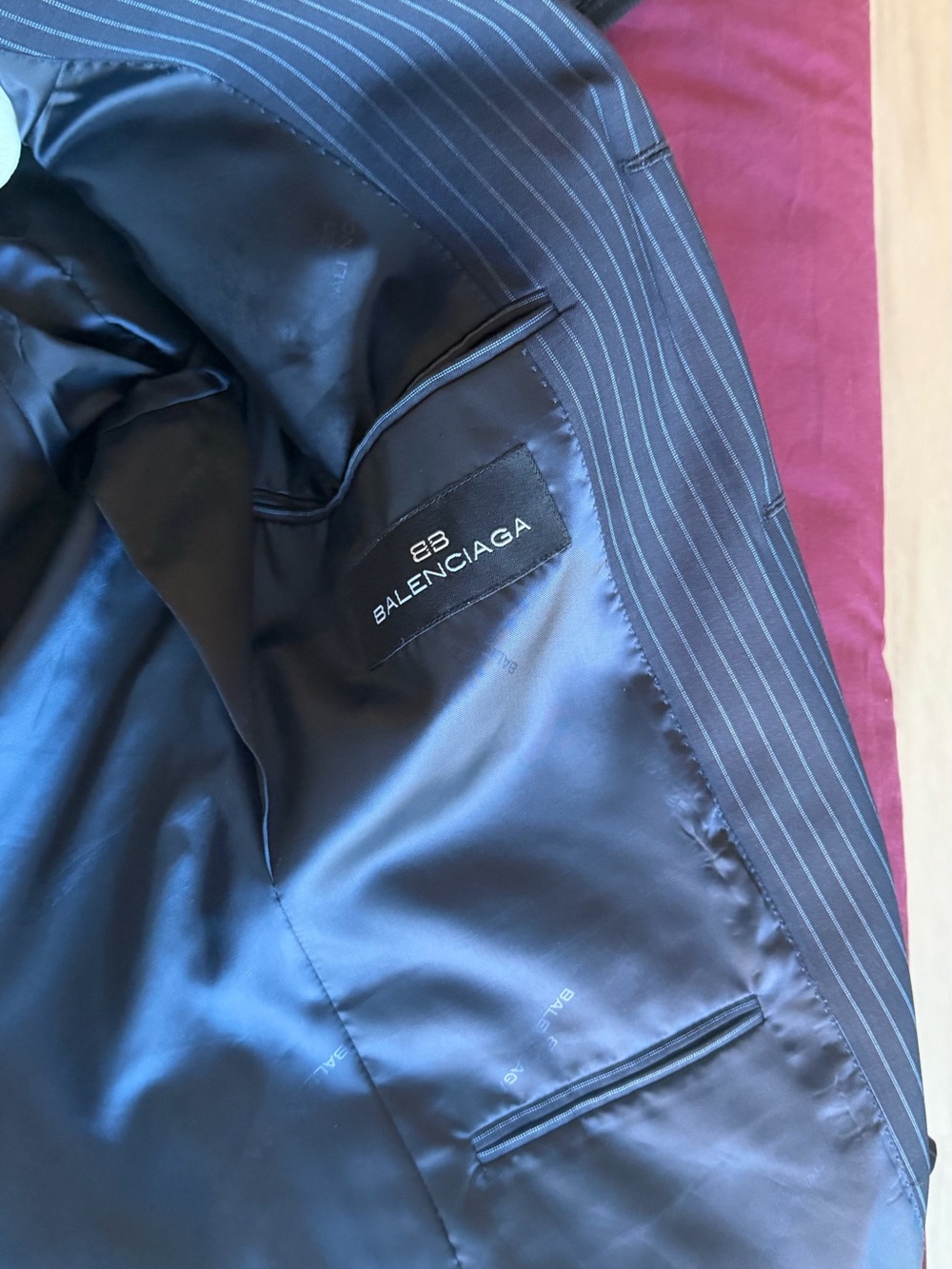 Balenciaga Navy Pinstripe Suit Jacket with Satin Lining (Vintage)